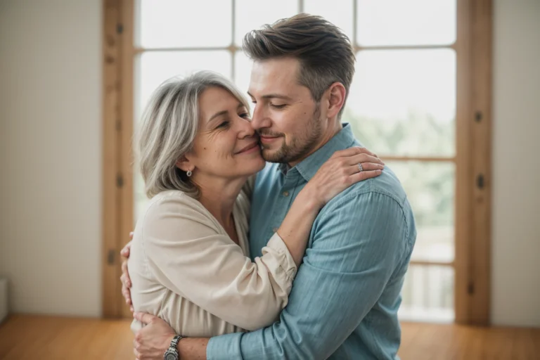 Můž objímající svou tchýni